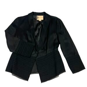 Fleur Wood Strata Blazer Tuxedo Jacket Tencel Chiffon Long Sleeve Button Women 4